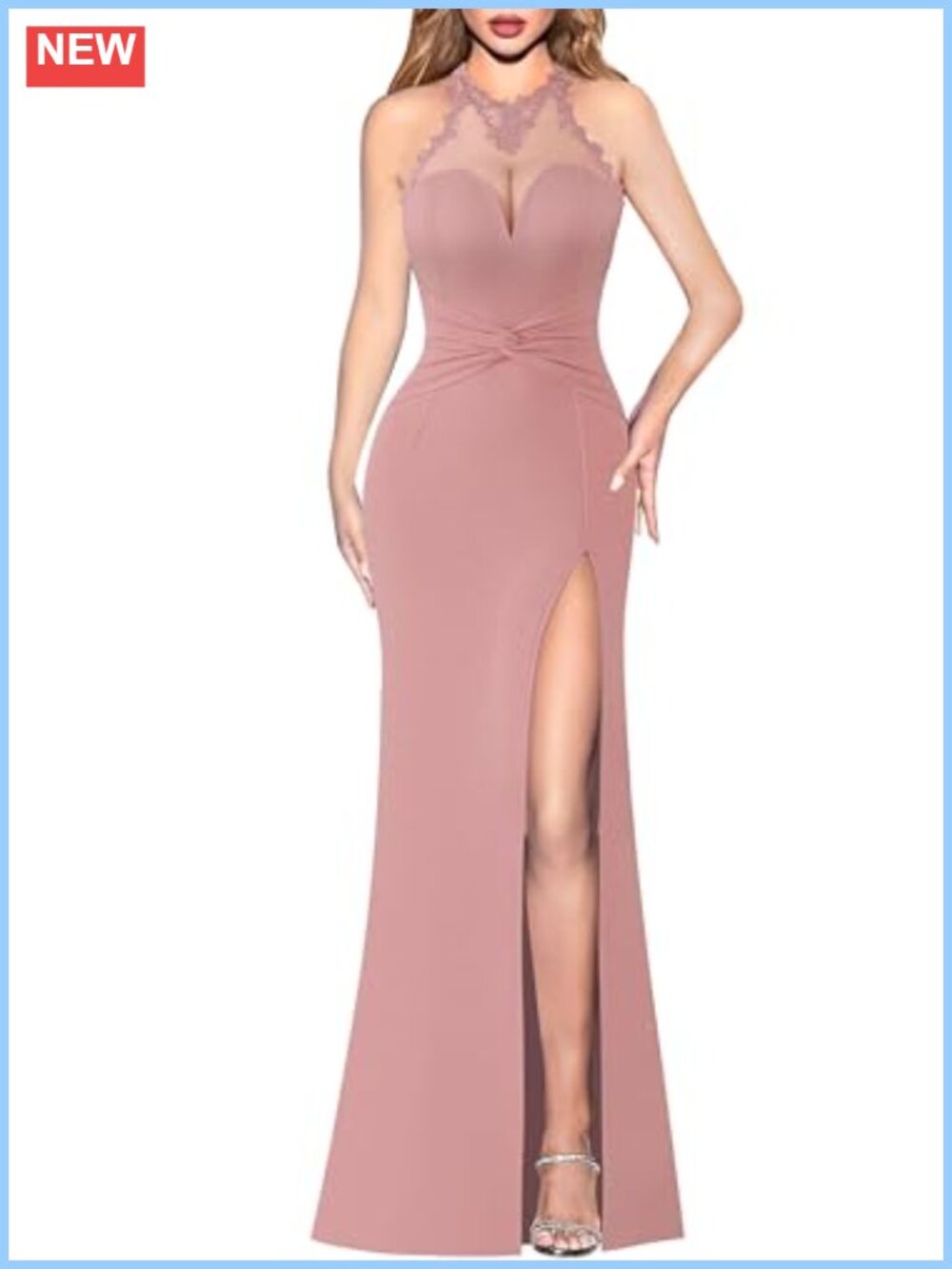 Womens Formal Halter Keyhole Back Maxi Dress Evening Gown